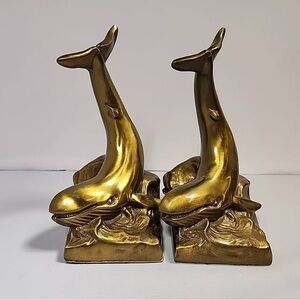Vintage Brass Whale Bookends